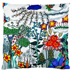 Moon And Flowers Abstract Large Cushion Case (two Sides) by okhismakingart