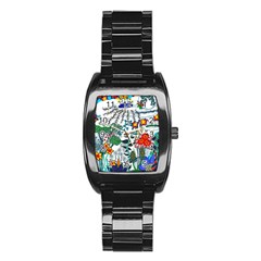 Moon And Flowers Abstract Stainless Steel Barrel Watch by okhismakingart