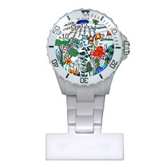 Moon And Flowers Abstract Plastic Nurses Watch by okhismakingart