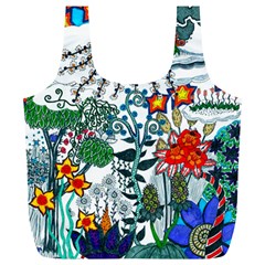 Moon And Flowers Abstract Full Print Recycle Bag (xl) by okhismakingart