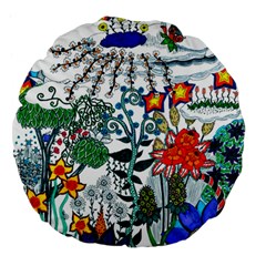 Moon And Flowers Abstract Large 18  Premium Flano Round Cushions by okhismakingart