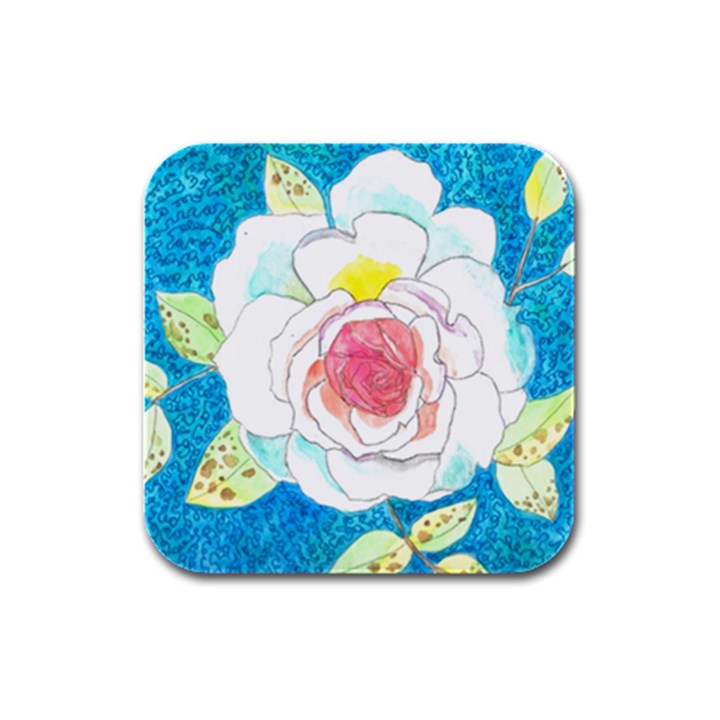 Favorite Rose Watercolor   Rubber Square Coaster (4 pack) 