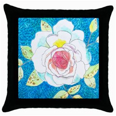 Favorite Rose Watercolor   Throw Pillow Case (black) by okhismakingart