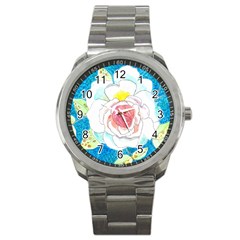 Favorite Rose Watercolor   Sport Metal Watch by okhismakingart