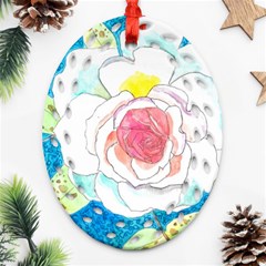 Favorite Rose Watercolor   Oval Filigree Ornament (two Sides) by okhismakingart