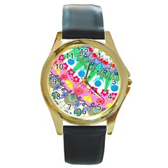 Plant Abstract Round Gold Metal Watch by okhismakingart