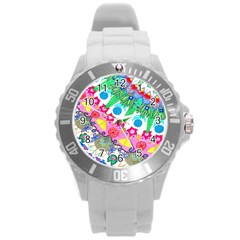 Plant Abstract Round Plastic Sport Watch (l) by okhismakingart