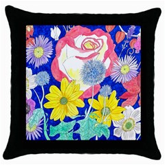 London Flora  Throw Pillow Case (black) by okhismakingart