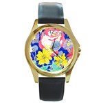 London Flora  Round Gold Metal Watch Front