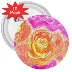 Orange Roses Watercolor 3  Buttons (10 Pack)  by okhismakingart