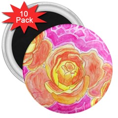 Orange Roses Watercolor 3  Magnets (10 Pack)  by okhismakingart