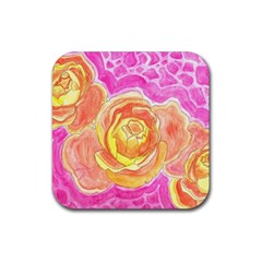 Orange Roses Watercolor Rubber Coaster (square)  by okhismakingart