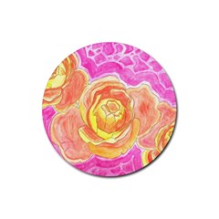 Orange Roses Watercolor Rubber Round Coaster (4 Pack)  by okhismakingart