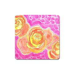 Orange Roses Watercolor Square Magnet by okhismakingart