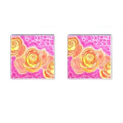 Orange Roses Watercolor Cufflinks (square) by okhismakingart