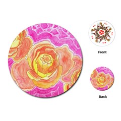 Orange Roses Watercolor Playing Cards (round) by okhismakingart