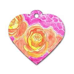 Orange Roses Watercolor Dog Tag Heart (two Sides) by okhismakingart