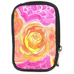 Orange Roses Watercolor Compact Camera Leather Case by okhismakingart