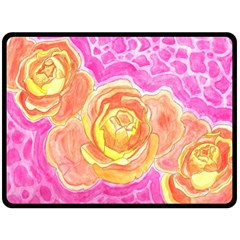 Orange Roses Watercolor Fleece Blanket (large)  by okhismakingart