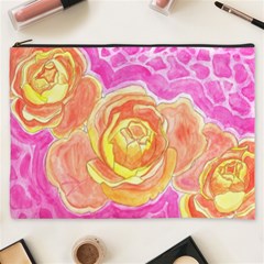 Orange Roses Watercolor Cosmetic Bag (xxxl) by okhismakingart