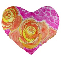 Orange Roses Watercolor Large 19  Premium Heart Shape Cushions by okhismakingart