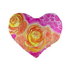 Orange Roses Watercolor Standard 16  Premium Flano Heart Shape Cushions by okhismakingart