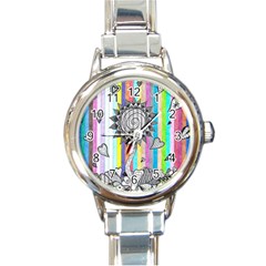 Striped Flower Round Italian Charm Watch by okhismakingart