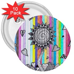 Striped Flower 3  Buttons (10 Pack)  by okhismakingart