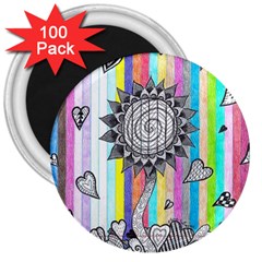 Striped Flower 3  Magnets (100 Pack) by okhismakingart