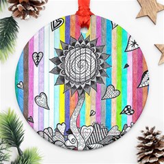 Striped Flower Round Ornament (two Sides) by okhismakingart