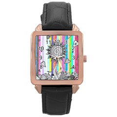 Striped Flower Rose Gold Leather Watch  by okhismakingart