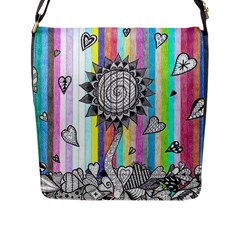 Striped Flower Flap Closure Messenger Bag (l) by okhismakingart