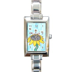 Bees At Work In Blue  Rectangle Italian Charm Watch by okhismakingart