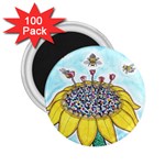 Bees at Work in Blue  2.25  Magnets (100 pack)  Front