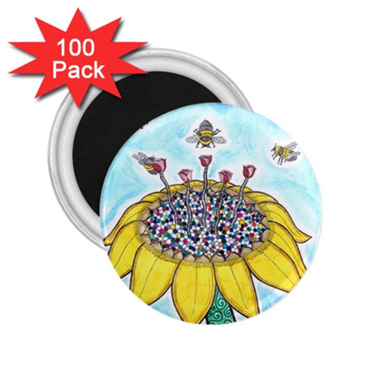 Bees at Work in Blue  2.25  Magnets (100 pack) 