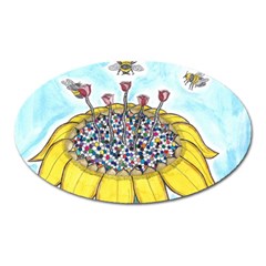 Bees At Work In Blue  Oval Magnet by okhismakingart