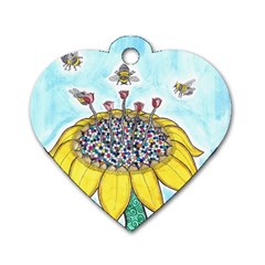 Bees At Work In Blue  Dog Tag Heart (two Sides) by okhismakingart