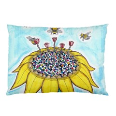 Bees At Work In Blue  Pillow Case by okhismakingart