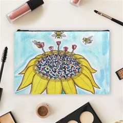 Bees At Work In Blue  Cosmetic Bag (large) by okhismakingart