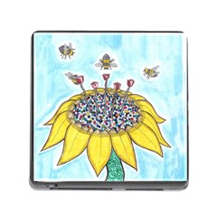 Bees At Work In Blue  Memory Card Reader (square 5 Slot) by okhismakingart