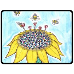 Bees At Work In Blue  Fleece Blanket (large)  by okhismakingart