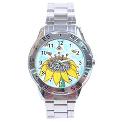 Bees At Work In Blue  Stainless Steel Analogue Watch by okhismakingart