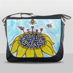 Bees At Work In Blue  Messenger Bag by okhismakingart