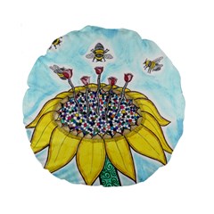 Bees At Work In Blue  Standard 15  Premium Round Cushions by okhismakingart