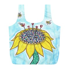 Bees At Work In Blue  Full Print Recycle Bag (l) by okhismakingart