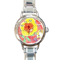 Reid Hall Rose Watercolor Round Italian Charm Watch by okhismakingart