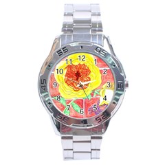 Reid Hall Rose Watercolor Stainless Steel Analogue Watch by okhismakingart