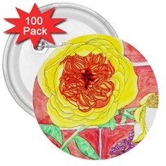 Reid Hall Rose Watercolor 3  Buttons (100 Pack)  by okhismakingart