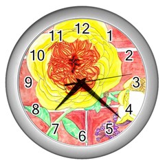 Reid Hall Rose Watercolor Wall Clock (silver) by okhismakingart