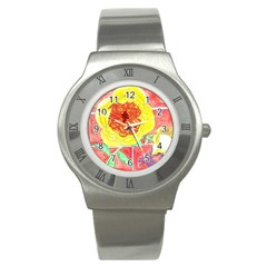 Reid Hall Rose Watercolor Stainless Steel Watch by okhismakingart